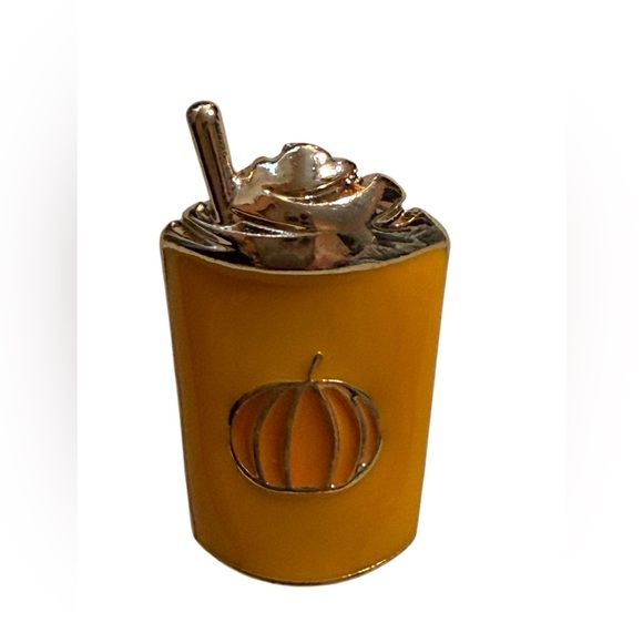 Jewelry - Pumpkin Coffee Enamel Pin Ghost Fall Halloween Gold tone 1 “ Lapel Pin